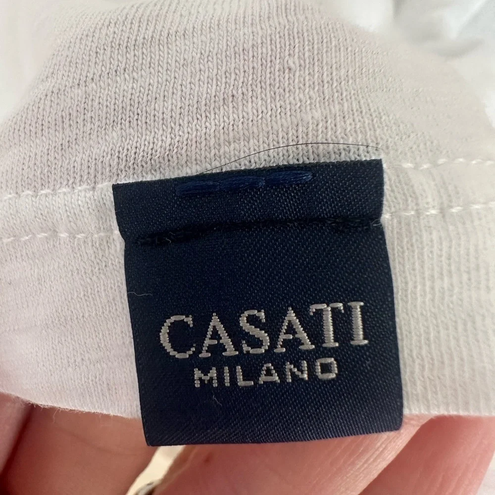 Casati Milano Classic White Crewneck T-Shirt Italian Designer Tee Size M - Picture 4 of 5